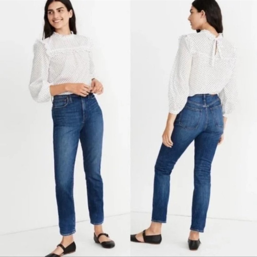 Madewell The High Rise Slim Crop Boyjean Barksdale Wash Stretch Blue Jeans 28